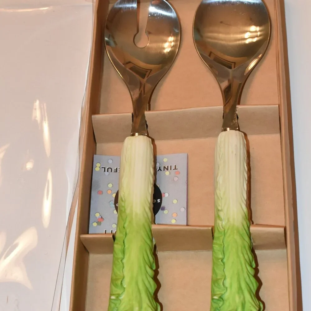 Vintage Sagaform salad servers with lettuce shaped handles
